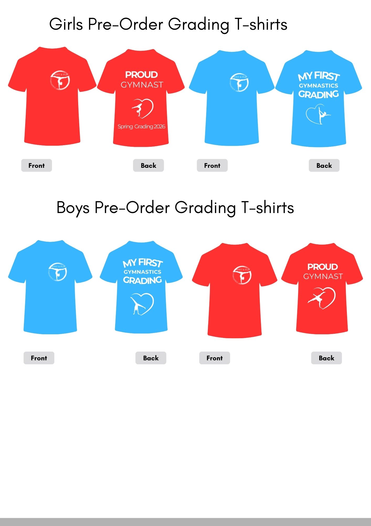 February Gymnastics Grading T-Shirts – Pre-Order Only